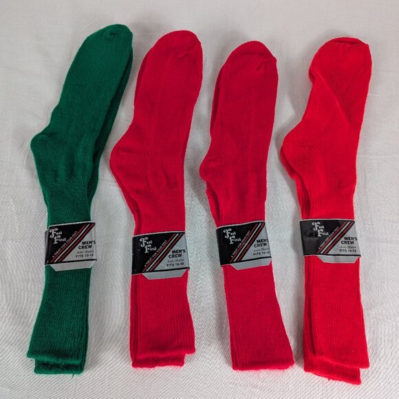 Foot First Crew Socks Vintage Mens Anti Static Knit Green Red Made in USA Lot 4 - Picture 1 of 4